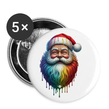 09 Weihnachtsmann Regenbogen Farben Farbtropfen - Buttons klein 25 mm (5er Pack) - Weiß - Vorne