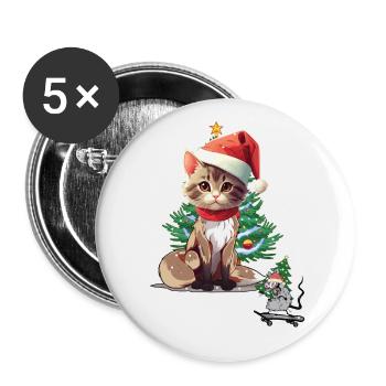 Katze Maus Weihnachten Santa Nikolaus Christmas - Buttons klein 25 mm (5er Pack) - Weiß - Vorne