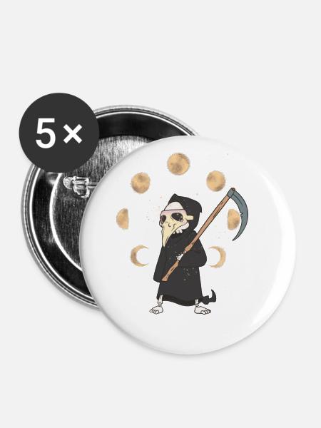Halloween Sensenmann Tod Mondphase - Buttons klein 25 mm (5er Pack) - Weiß