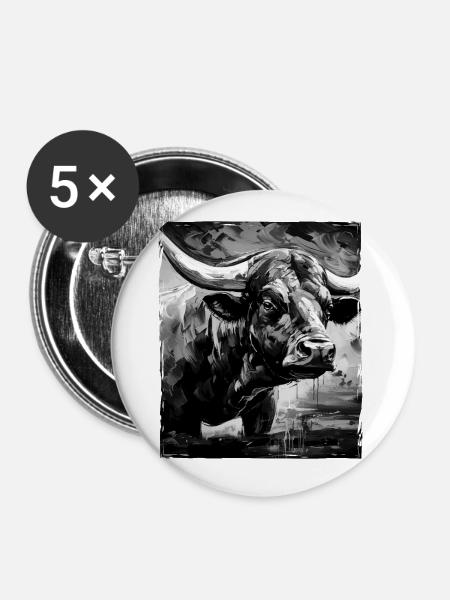 Bulle Porträt Taurus - Buttons klein 25 mm (5er Pack) - Weiß