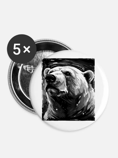 Eisbär Porträt Polar bär - Buttons klein 25 mm (5er Pack) - Weiß
