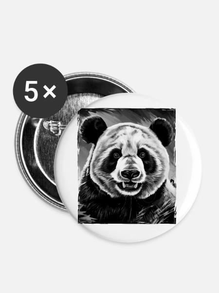 Panda Porträt - Buttons klein 25 mm (5er Pack) - Weiß
