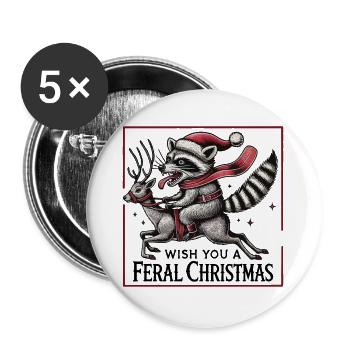 Merry Wild Christmas Raccoon Reindeer - Buttons small 1''/25 mm (5-pack) - white - Front