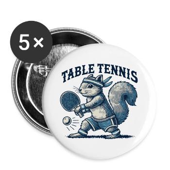Tennis de table rétro Squirrel Fun - Lot de 5 petits badges (25 mm) - blanc - Devant
