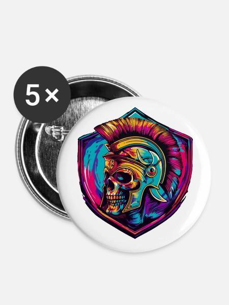 Spartaner Skelett Gladiator - Buttons klein 25 mm (5er Pack) - Weiß