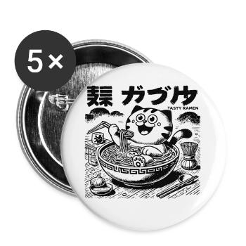 Kawaii Ramen Cat, Japanese Noodles - Buttons small 1''/25 mm (5-pack) - white - Front