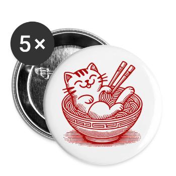 Kawaii Katze in Ramen Nudeln Japanisches Essen - Buttons klein 25 mm (5er Pack) - Weiß - Vorne