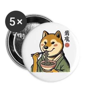 Shiba chien ramen nouilles drôles chiens ukiyo-e - Lot de 5 petits badges (25 mm) - blanc - Devant