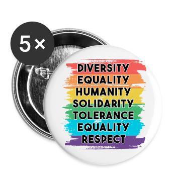 LGBTQ Arc-en-ciel Diversité Tolérance Gay Pride - Lot de 5 petits badges (25 mm) - blanc - Devant