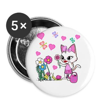 Chat Chats Enfant Enfants Bébé - Lot de 5 petits badges (25 mm) - blanc - Devant