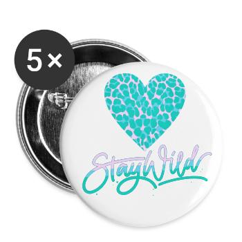 Stay Wild mit Leoparden-Musterherz - Buttons klein 25 mm (5er Pack) - Weiß - Vorne