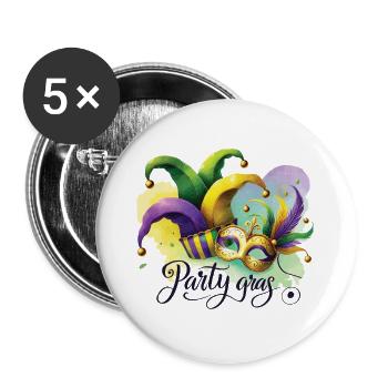 Party Gras Fasching Farbenfrohe Masken - Buttons klein 25 mm (5er Pack) - Weiß - Vorne