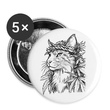 Cat with Hemp Wreath: Majestic House Tiger - Buttons small 1''/25 mm (5-pack) - white - Front