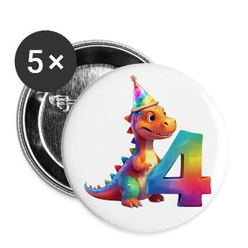 DINO 4 ANS DINOSAURE 4E ANNIVERSAIRE - Lot de 5 petits badges (25 mm) - blanc - Devant