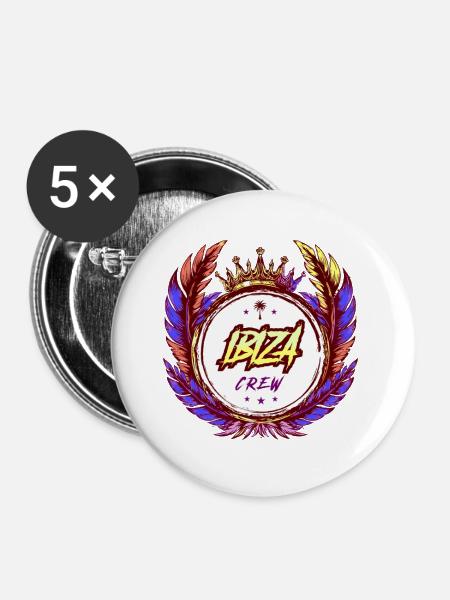 Ibiza Crew Bunt - Buttons klein 25 mm (5er Pack) - Weiß