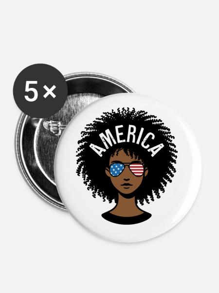 Amerika Afro - Buttons klein 25 mm (5er Pack) - Weiß