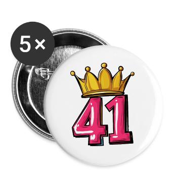 41 Zahl Krone - Buttons klein 25 mm (5er Pack) - Weiß - Vorne