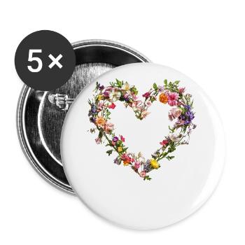 Cœur de fleurs délicates Fleurs printanières - Lot de 5 petits badges (25 mm) - blanc - Devant