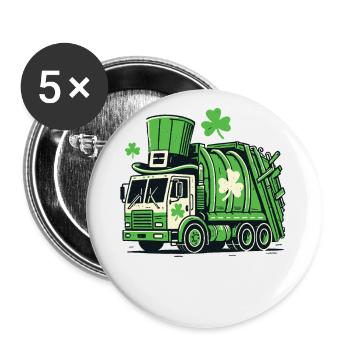 St. Patrick's Day Müllwagen Kinder Spaß - Buttons klein 25 mm (5er Pack) - Weiß - Vorne