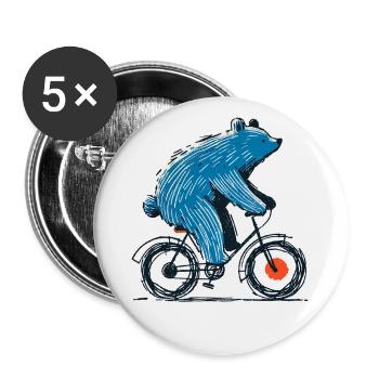 Aventure à vélo avec ours sur deux-roues - Lot de 5 petits badges (25 mm) - blanc - Devant