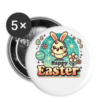 Poussin de Pâques Style Vintage Joyeuses Pâques - Lot de 5 petits badges (25 mm) - blanc - Devant