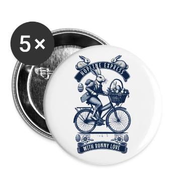 Oeufs de panier de vélo lapin rétro de Pâques - Lot de 5 petits badges (25 mm) - blanc - Devant