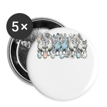 Poules de Pâques poussins Lapins de Pâques rétro - Lot de 5 petits badges (25 mm) - blanc - Devant