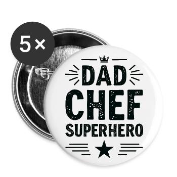 Dad Chef Superhero – Papa Koch Superheld - Buttons small 1''/25 mm (5-pack) - white - Front