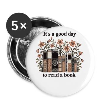 Bücherwurm Leseratte Lustiger Buch Spruch Florales - Buttons klein 25 mm (5er Pack) - Weiß - Vorne