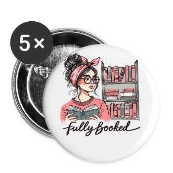 Retro Buch Girl Design für Vielleser - Buttons klein 25 mm (5er Pack) - Weiß - Vorne