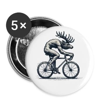 Funny Bicycle Moose Retro Cycling Fans - Buttons small 1''/25 mm (5-pack) - white - Front