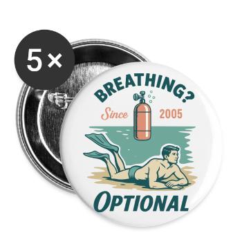 Breathing Optional Taucher Ozean Meer - Buttons klein 25 mm (5er Pack) - Weiß - Vorne