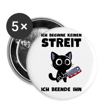 Katze mit Messer – Ich beende jeden Streit - Buttons klein 25 mm (5er Pack) - Weiß - Vorne