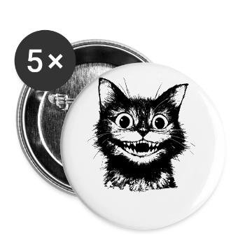 Süße schwarze Grinsekatze – lustiges Gothic Motiv - Buttons klein 25 mm (5er Pack) - Weiß - Vorne