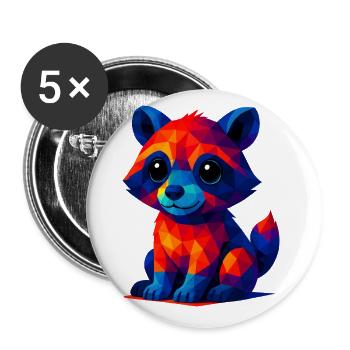WPAP Polygon Kawaii Stil Tiere Baby Waschbär - Buttons klein 25 mm (5er Pack) - Weiß - Vorne