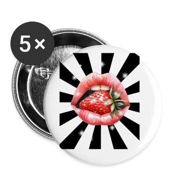 Rétro fraise bouche embrasser lèvres fraises fruits des années 60 - Lot de 5 petits badges (25 mm) - blanc - Devant