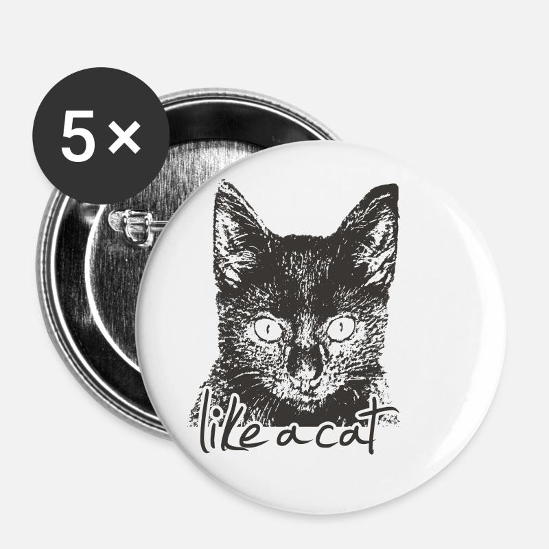 chat - Lot de 5 petits badges (25 mm) - blanc