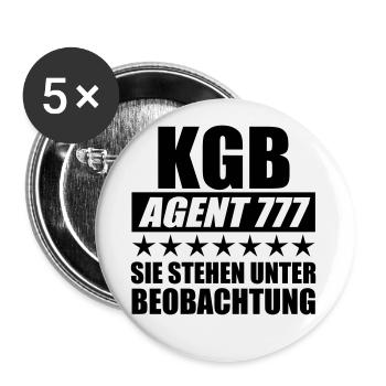 95 KGB AGENT 777 Sie stehen unter Beobachtung - Buttons klein 25 mm (5er Pack) - Weiß - Vorne