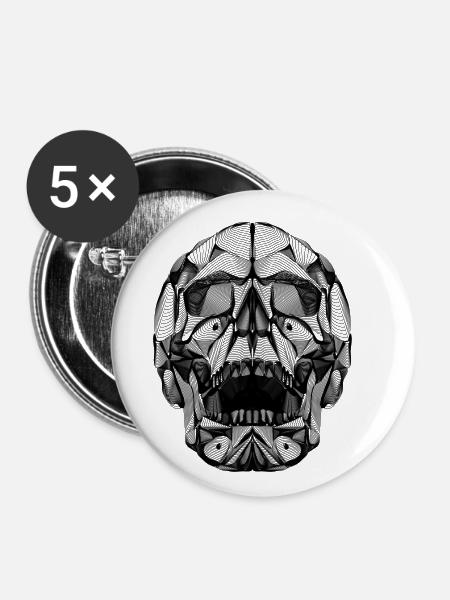 Menschlicher Schädel - Buttons klein 25 mm (5er Pack) - Weiß