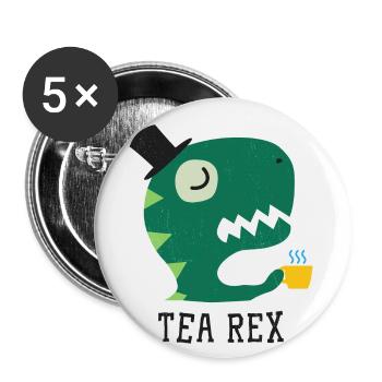 Tea Rex - Funny Dino - T-Rex - Buttons klein 25 mm (5er Pack) - Weiß - Vorne