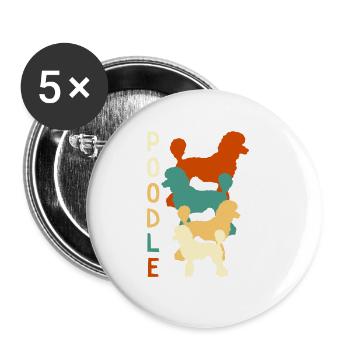 Pudel Vintage - Buttons klein 25 mm (5er Pack) - Weiß - Vorne