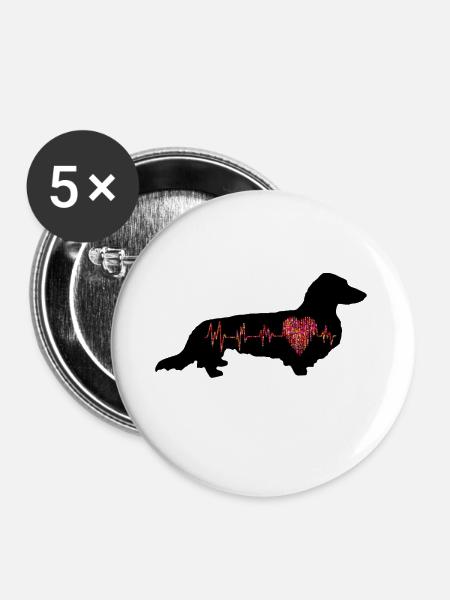 Longhair Dachshund Heart Diagram (0132) - Buttons small 1''/25 mm (5-pack) - white