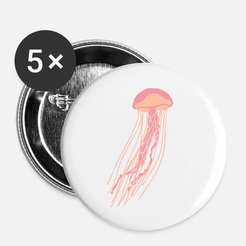 Pink jellyfish - Buttons small 1''/25 mm (5-pack) - white