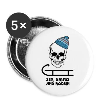 Rodel Skull - Sex, Drugs and Rodeln - Buttons klein 25 mm (5er Pack) - Weiß - Vorne