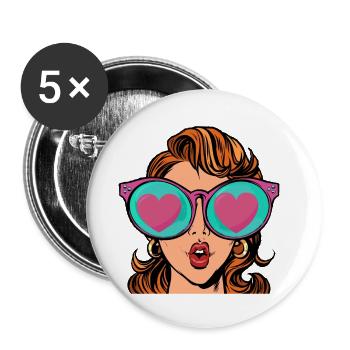 Sonnenbrille, Liebe, Frau // Sommer, I love, Meer - Buttons klein 25 mm (5er Pack) - Weiß - Vorne