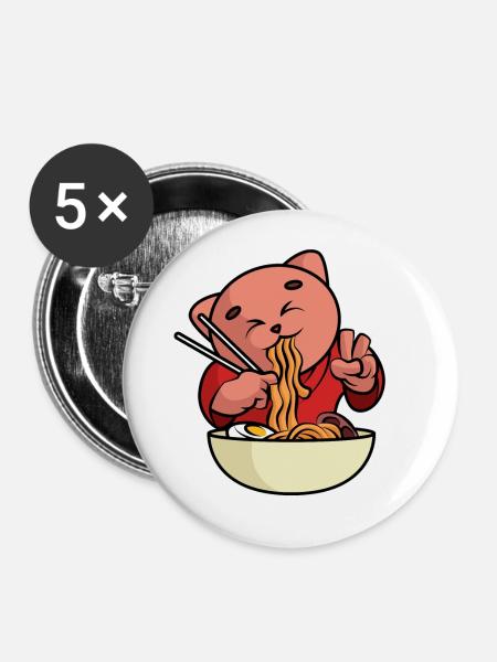 Katze Ramen Japan - Buttons klein 25 mm (5er Pack) - Weiß
