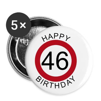 Joyeux anniversaire 46 panneau de signalisation - Lot de 5 petits badges (25 mm) - blanc - Devant