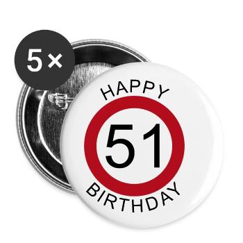 Joyeux anniversaire 51 panneau de signalisation - Lot de 5 petits badges (25 mm) - blanc - Devant