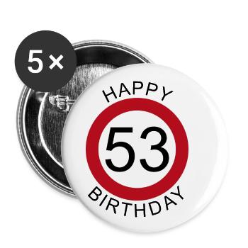 Joyeux anniversaire 53 panneau de signalisation - Lot de 5 petits badges (25 mm) - blanc - Devant