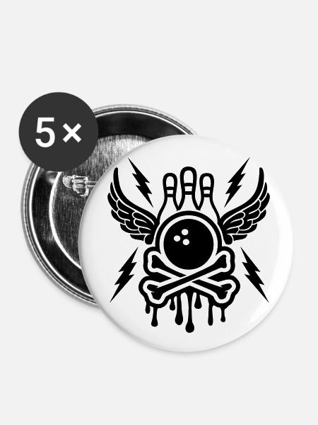 Bowling Bones - Buttons klein 25 mm (5er Pack) - Weiß